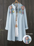 WY260519035 Women'S Spring Autumn Embroidered Long Sleeve Top - Light Blue