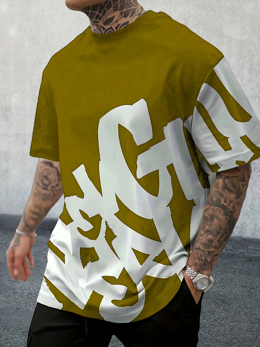 [Print Design - Not Textured] Men'S Short Sleeve T-Shirt - Outdoor Casual Loose Fit - Print Athletic Top - Round Neck Trendy Versatile - Breathable Quick Dry Spring Summer New Street Style - mixed color a