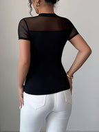Mesh Panel Short Sleeve T-Shirt L8177 - Black