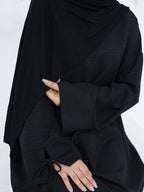 1pc Headless Scarf: Elegant Cuff Drawstring, Comfortable and Casual Solid Color, Suitable for Outdoor Travel and Daily Wear. Loose Women's Abaya Dress. Abayas for Women, Muslim, Women's Long Dresses, Oriental Arabic Robe, Abaya Dress - Black