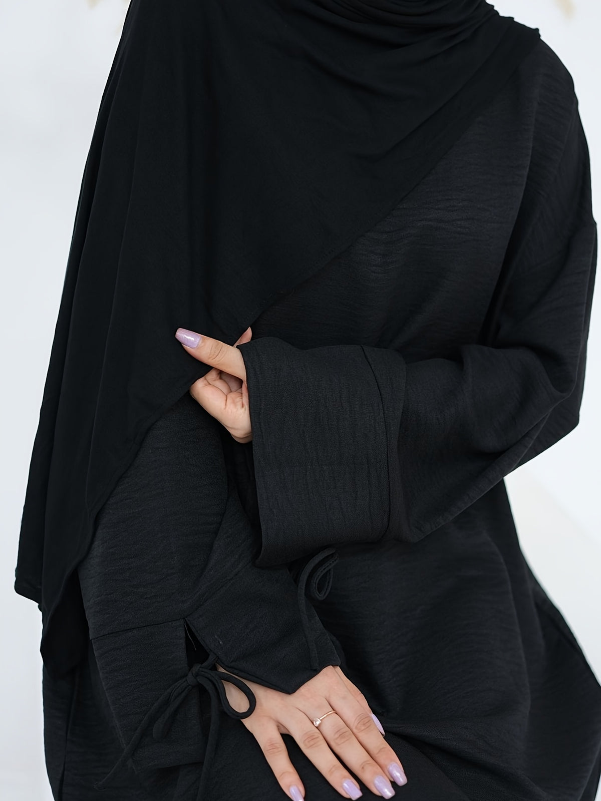 1pc Headless Scarf: Elegant Cuff Drawstring, Comfortable and Casual Solid Color, Suitable for Outdoor Travel and Daily Wear. Loose Women's Abaya Dress. Abayas for Women, Muslim, Women's Long Dresses, Oriental Arabic Robe, Abaya Dress - Black