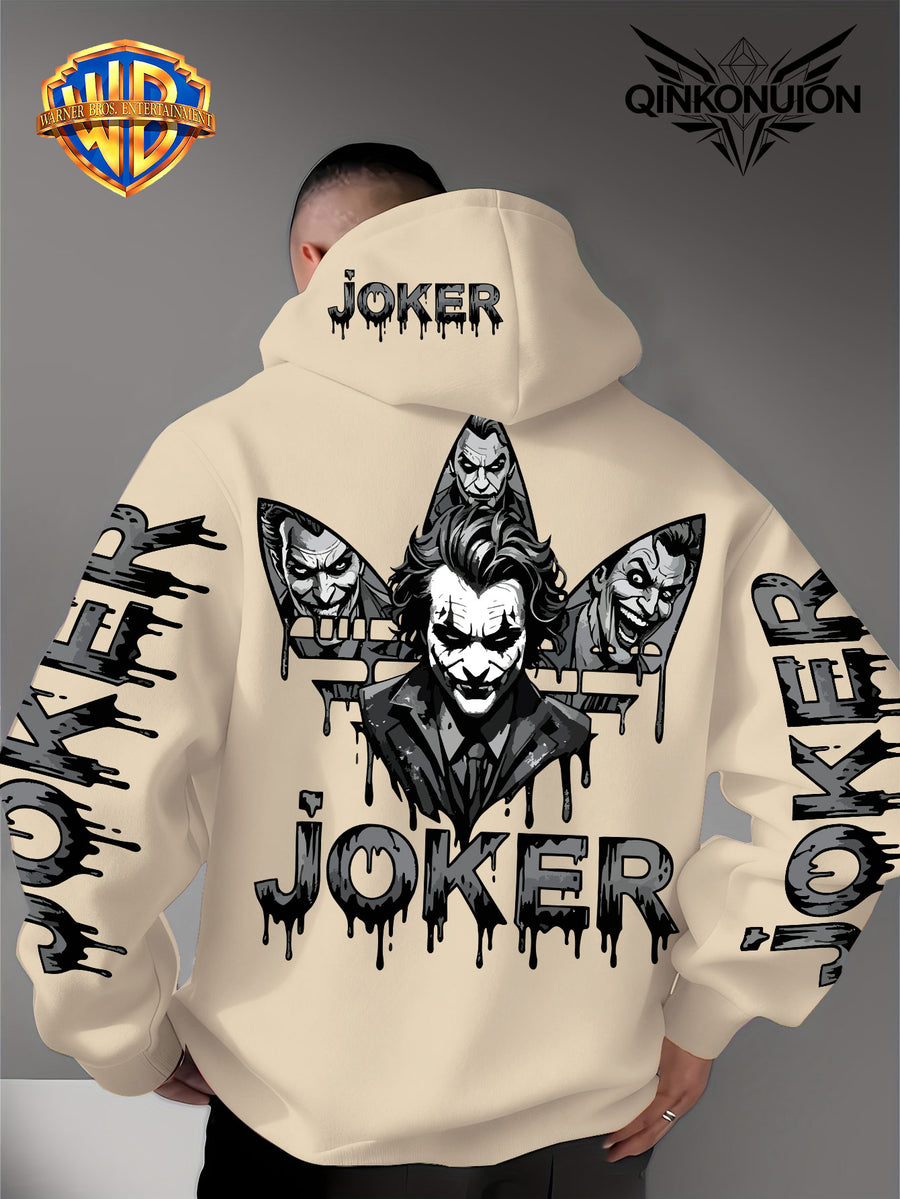 Warner Official Men's Hoodie, Multi Sided Clown Dark Dripping Graffiti Trendy Brand Printed Design, Machine Washable, Warm and Casual for Autumn and Winter, Daily Drawstring Hoodie, Multi Functional Sports and Leisure Loose Version - Apricot