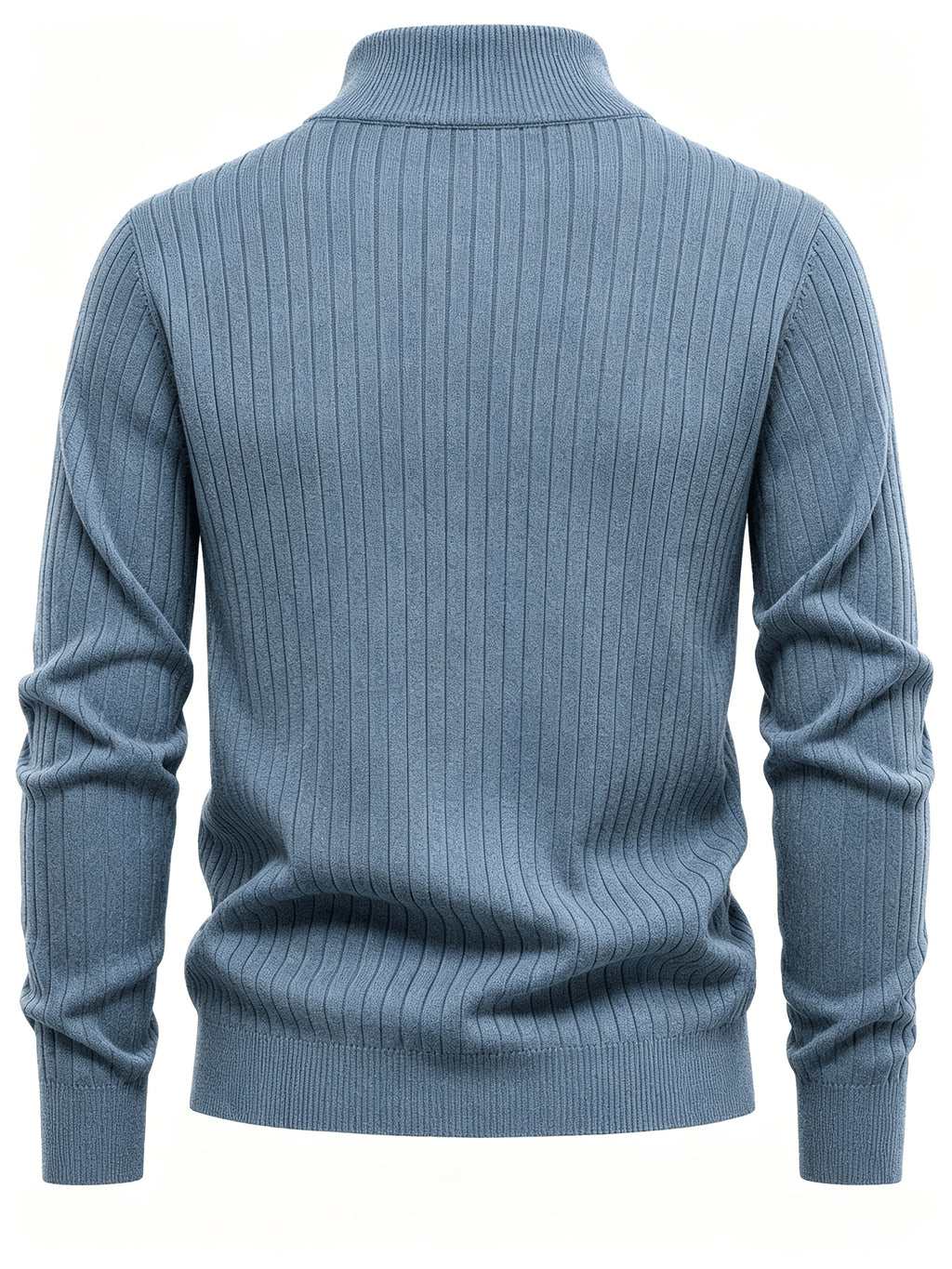 Autumn/Winter New Men's Stand Collar Zipper Design Fashionable Sweater, Knitted Versatile Stretchy Long-Sleeve Pullover with Small Rib Texture, for Home and Commuting, Vintage Men's Top - Sea Polish