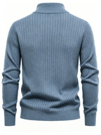 Autumn/Winter New Men's Stand Collar Zipper Design Fashionable Sweater, Knitted Versatile Stretchy Long-Sleeve Pullover with Small Rib Texture, for Home and Commuting, Vintage Men's Top - Sea Polish