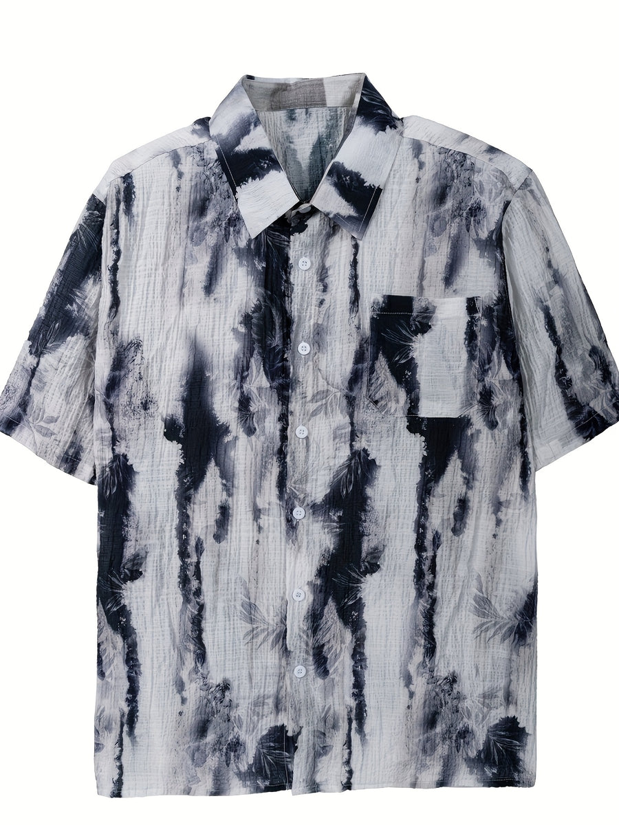 Hot-weather Guys, Check This Out! Summer Lightweight Tie-dye Short-sleeve Shirt, Hawaiian-style Slim-fit Beach Vacation Top, Chinese Size, Please Check The Size Guide Carefully - White