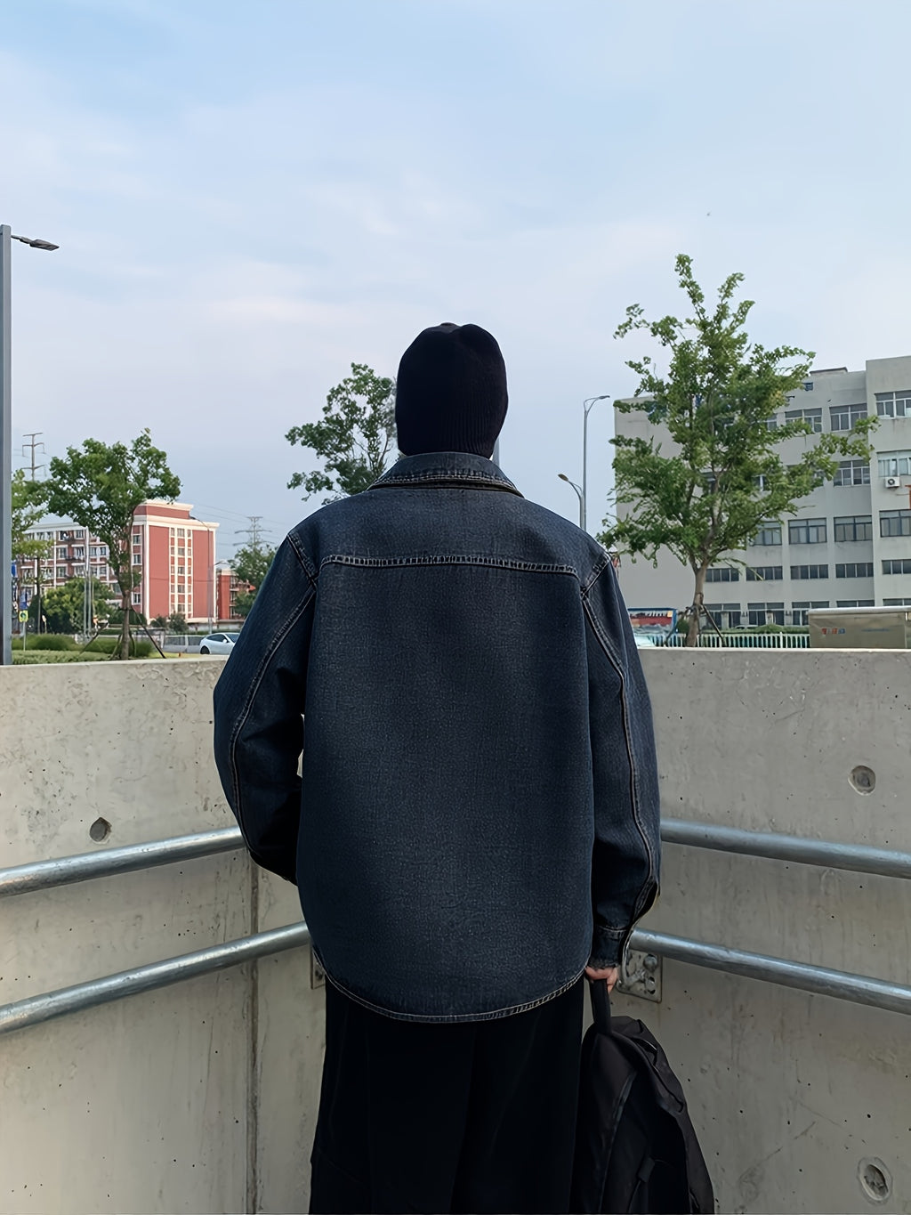 Men's Two-pc Non-Stretch Denim Shirts, Vintage Washed Workwear Long Sleeve Loose Fit Versatile Casual Jackets - Nostalgia + Black-Gray