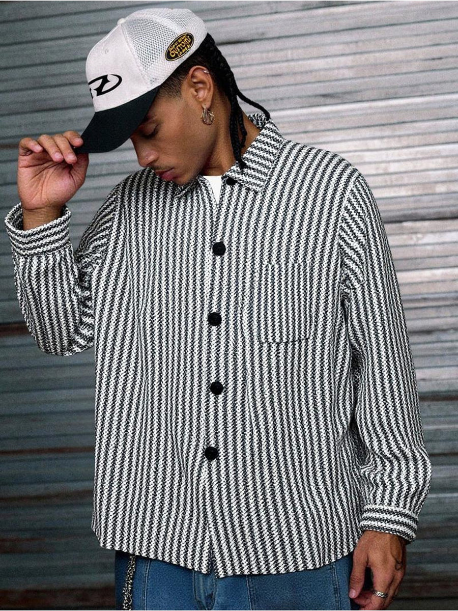 Men'S 5pcs Striped Button-Up Shirt Set, Mixed Colors, Multiple Sizes Available, Polyester Material, Classic Collar And Button Placket, Textured Look, Ideal for Autumn Wear, Hanging on Black Rack by Window - Mixed colors