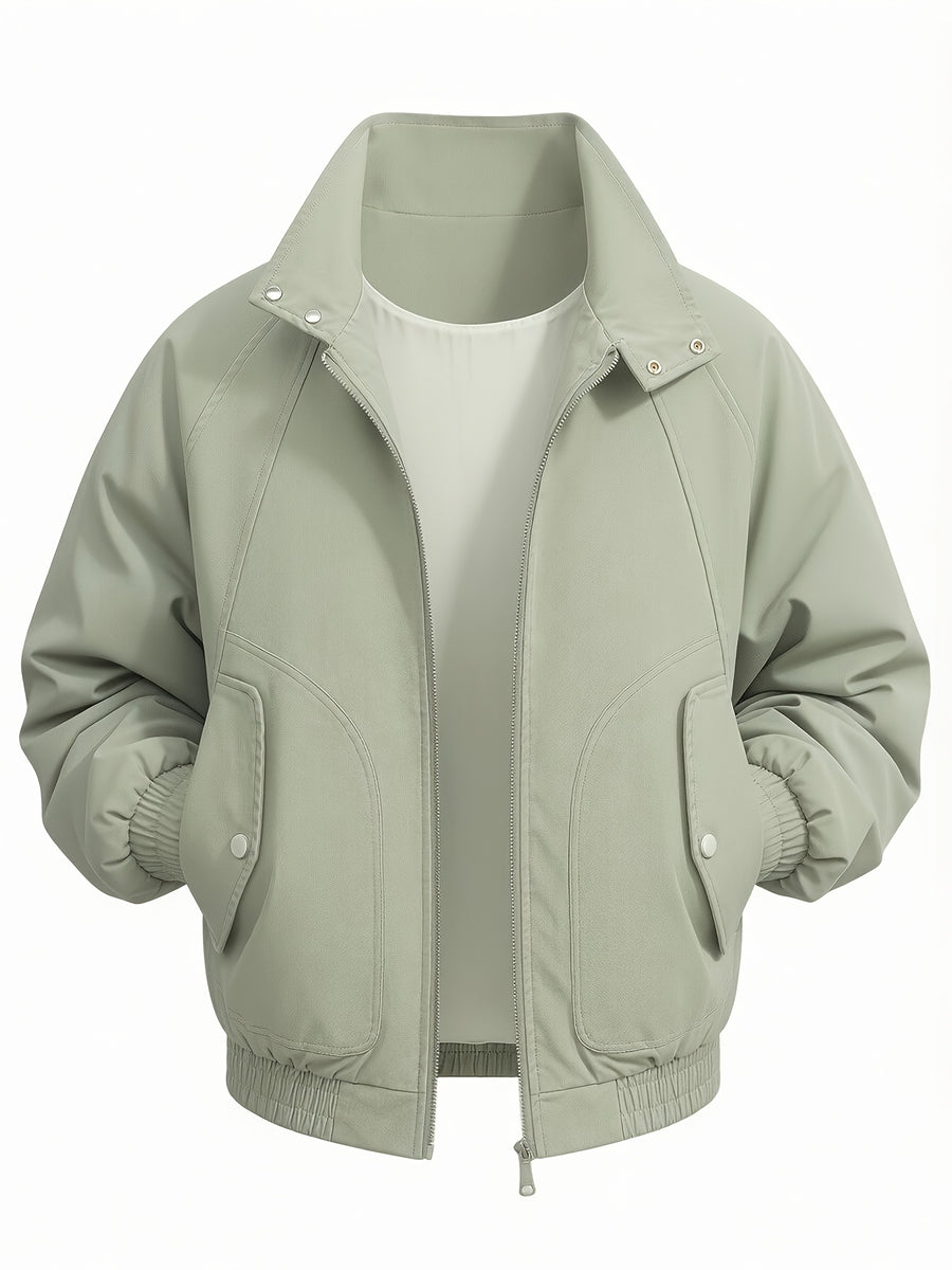 2026 New Men'S Stand-Up Collar Jacket, Windproof Premium Lightweight Breathable Durable Comfortable Fabric, Loose Casual Fit Outerwear, Suitable for Streetwear, Daily Leisure, Commuting, And Outdoor Travel, Full Zipper Closure - Pea Green Color