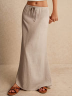 WY260406187 Women's Bamboo Joint Fishtail Skirt, Solid Color Simple Drawstring Skirt, Stylish All-Season Versatile Style, Suitable for Casual and Formal Outfits - Khaki