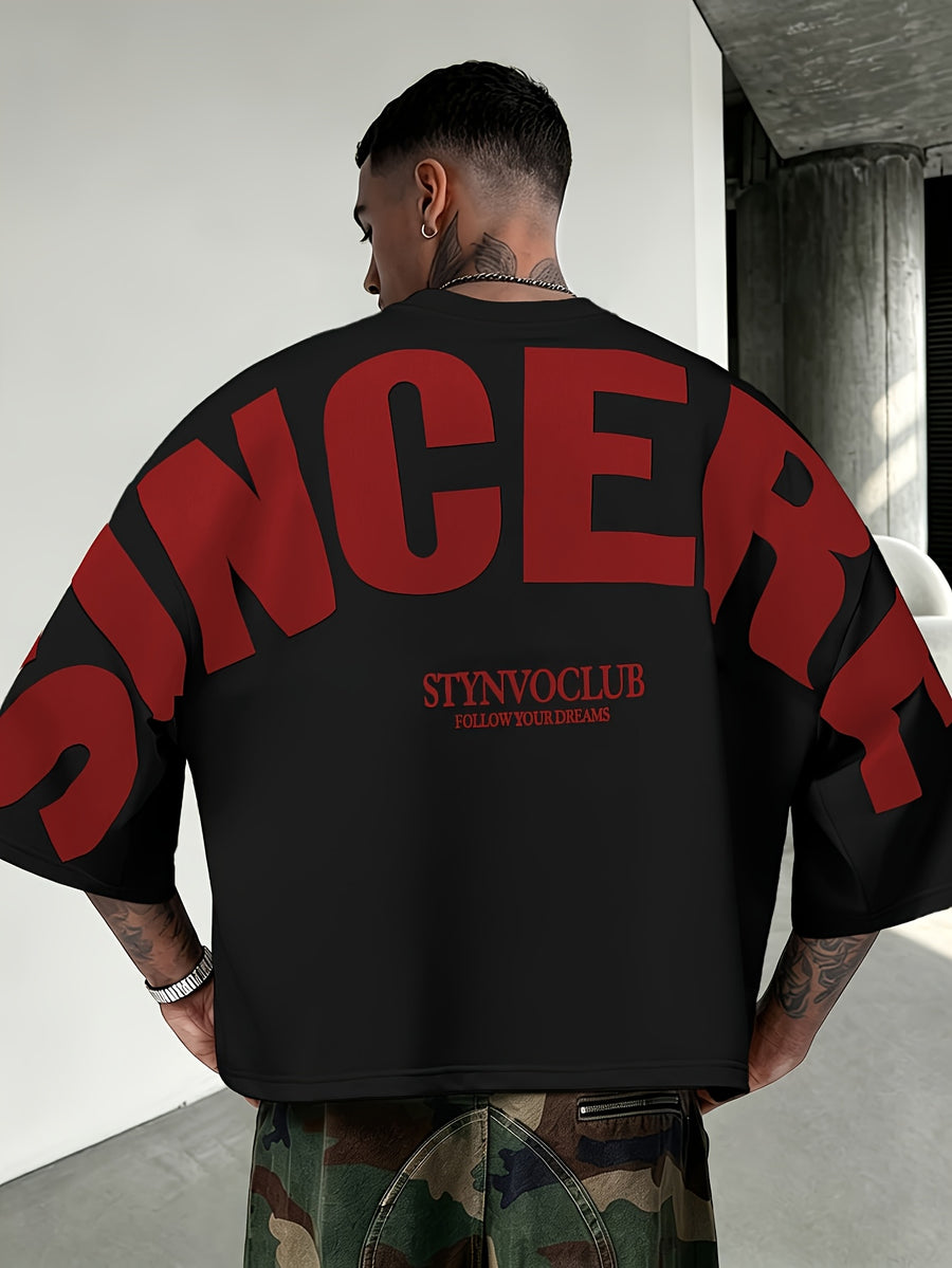 Men's Drop Shoulder Short Sleeve T-Shirt, Loose Fit Urban Style, Crew Neck with Large Letter Print, Non-Textured, Printed Pattern, Spring Summer, Men, Short Sleeves, Daily Wear - Mixed Color 1