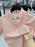 Cartmaro Summer New Men'S Business Casual Plaid Short Sleeve Shirt Middle-Aged Wrinkle-Free Trendy All-Match Shirt DM - Red Grid