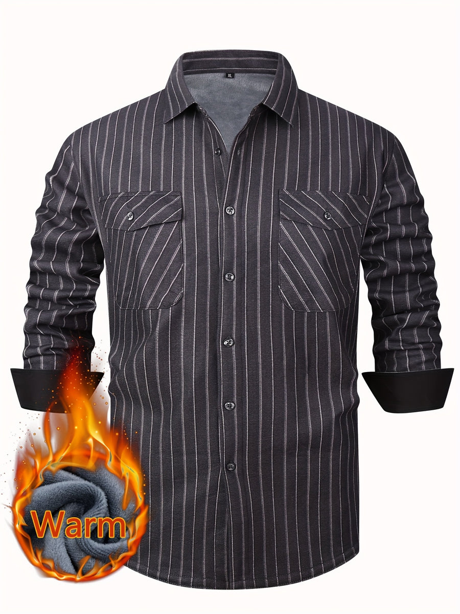 Autumn/Winter Plaid Flannel Shirt for Men, -Lined, Thickened, Warm, Long-Sleeve Workwear Jacket, Casual Top, New Season - Graphite Color