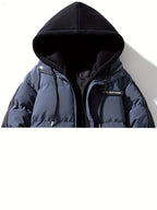 Men'S Autumn Winter New Faux Two-Piece Thickened Hooded Zip-Up Jacket Casual Fashion Outdoor Sports Trendy Coat - Navy Color