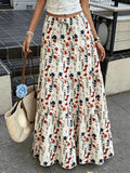 Women'S Autumn Vacation Country Style Floral Long Half Skirt, Commute Daily, Outing Wear, with Drawstring Detail, Spring Summer Fall Winter All Seasons - Flower