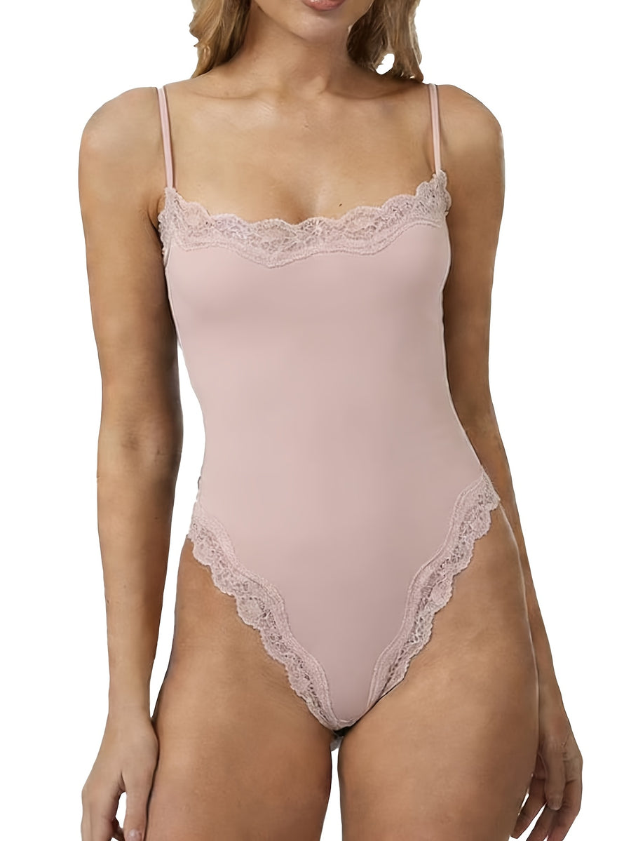 Women'S Minimalist Slim-Fit Suspender Jumpsuit Casual Solid Color Versatile Outfit Sleeveless Adjustable Thin Shoulder Strap Lace Hot Slim And Inner Base Shirt Sexy Waist-Cinching Jumpsuit - Sakura Pink