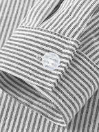 Versatile Basic Spring/Autumn Lightweight Niche Embroidered Patch Print Long Sleeve Thin Striped Loose Fit Multi-Color Casual Shirt - Grey