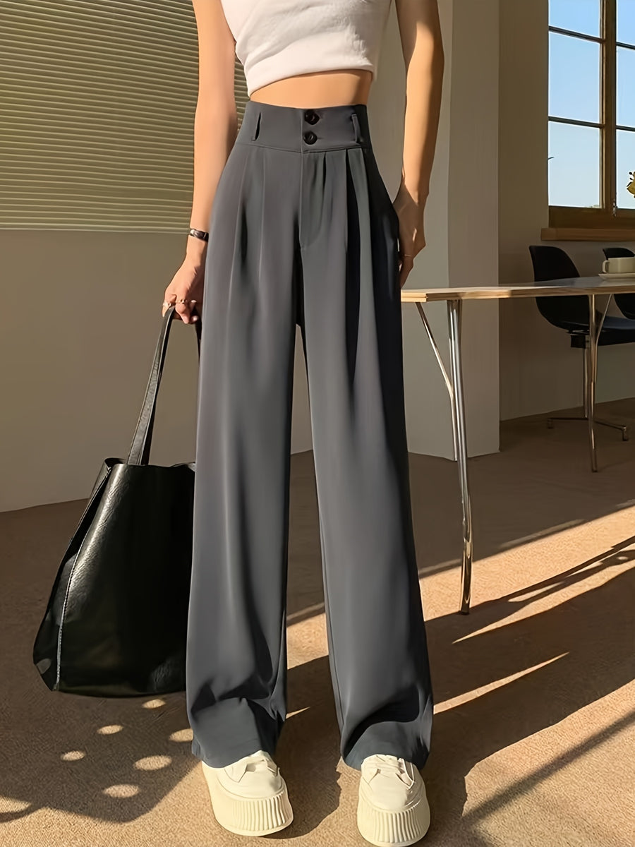 Ice Fiber Fabric Cool Touch Ultra-Thin Summer Women's Long Pants, 2026 Spring/Summer New Style Slim Fit Suit Pants, Trendy Women's Pants, Wide-Leg Loose Fit, Widened Cut, Loose Size, Suitable for Women's Summer Wide-Leg Pants, Draped Straight-Leg - Grey