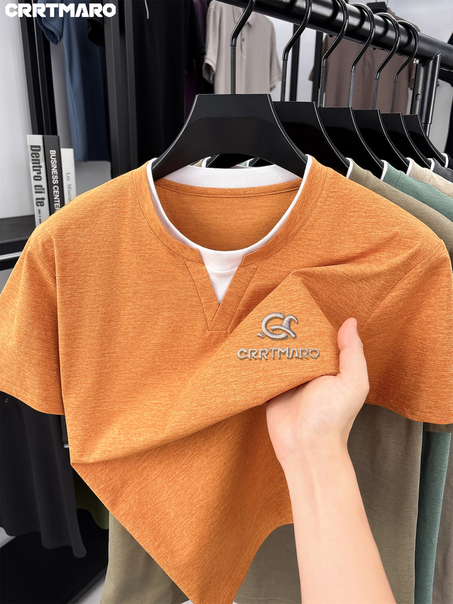 CRRTMARO Summer New Round Neck Quick-Dry Short Sleeve T-Shirt Men'S Youth Loose Casual Short Sleeve Top Men'S Clothing Huiwang - Orange