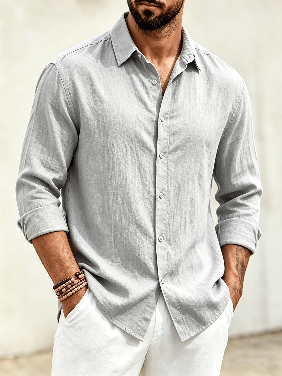 Men's Casual Long Sleeve Shirts - Durable Design, Loose Fit, Soft Fabric, Trendy Style, Suitable for Beach, Hiking, Evening Wear, and Casual Streetwear - Light Grey
