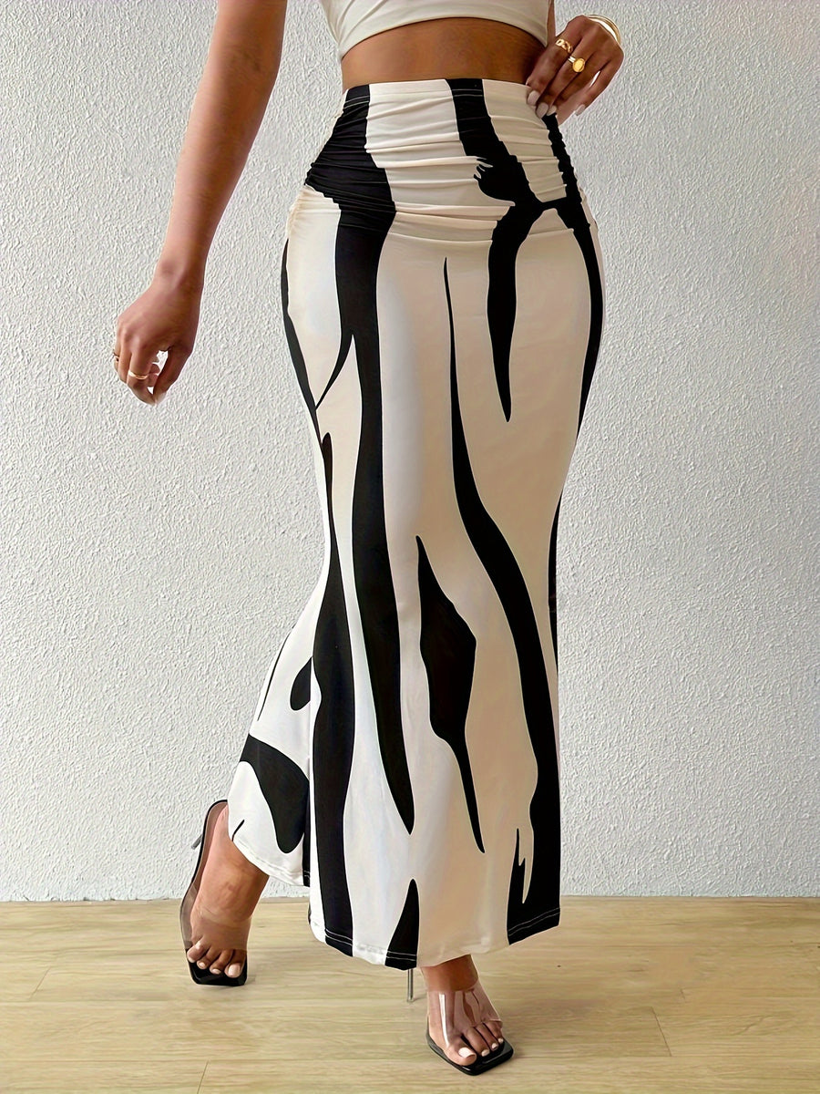 Women's Printed Pleated Skirt - Black