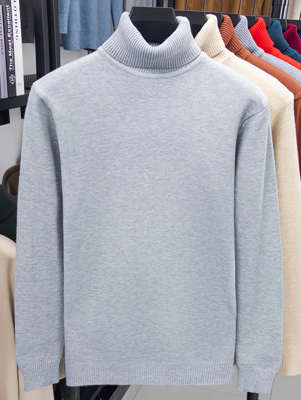 Men'S Autumn Winter Turtleneck Sweater, 10 Colors Available Solid Basic Style Elastic Warm Ribbed Cuff Casual Slim Fit Base Layer Pullover, Knit - Light Grey