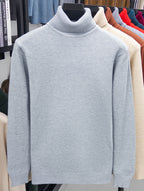 Men'S Autumn Winter Turtleneck Sweater, 10 Colors Available Solid Basic Style Elastic Warm Ribbed Cuff Casual Slim Fit Base Layer Pullover, Knit - Light Grey