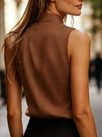 Women's Summer Solid Color V-Neck Sleeveless Casual Elegant High-Quality Shirt, Suitable for Occasions Such as Carnivals, Labor Day,, Travel, the Beach, and the Streets. Summer Top, Business Casual Women's Top, Vest Top for Women, Latest Women's Top - Khaki