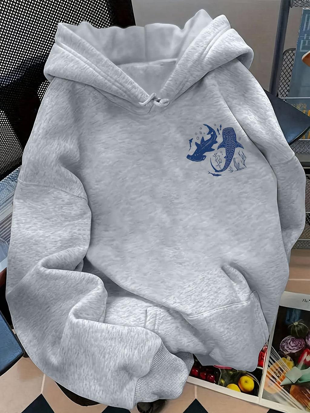 Graphic-Print Hooded Sweatshirt for Autumn And Winter, Women'S Clothing - Grey