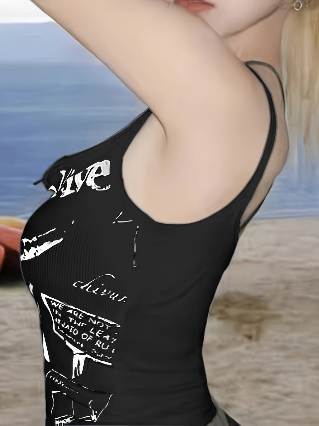 Women'S Summer Punk Print Crop Top with Stretchy Fabric, Perfect for Layering Or Wearing Alone - Black