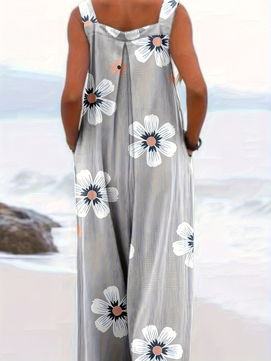 Vacation Casual Printed Long Jumpsuit Overalls - Multicolor