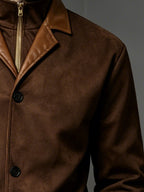 Men'S Retro Color-Block Lapel Jacket, Contrast Trim 3-Button Double Pocket Coat, Business Casual All-Season Outerwear (Free Gloves) P - Dark Brown