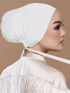1pc Women Abaya Accessories Fashion Solid Color Elastic Band Headscarf, Suitable for Daily Wear Headband Soft Under Cap Women Veil - White