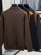 Minimalist Urban Half-Zip Sweater - High Neck Zippered Cardigan with Striped Suitable for Daily Commuting, Fall Winter Warmth, Casual Office Wear, Hand Washable Layering Piece for -Casual Outfits - Coffee