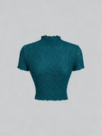 Lace Floral Jacquard Thin Women'S T-Shirt, Dreamy And Romantic, Suitable for Dates, Gatherings, Summer And Spring Wear, Spring Break, Vacation, Picnic, Holiday, Birthday, Etc - Peacock Blue