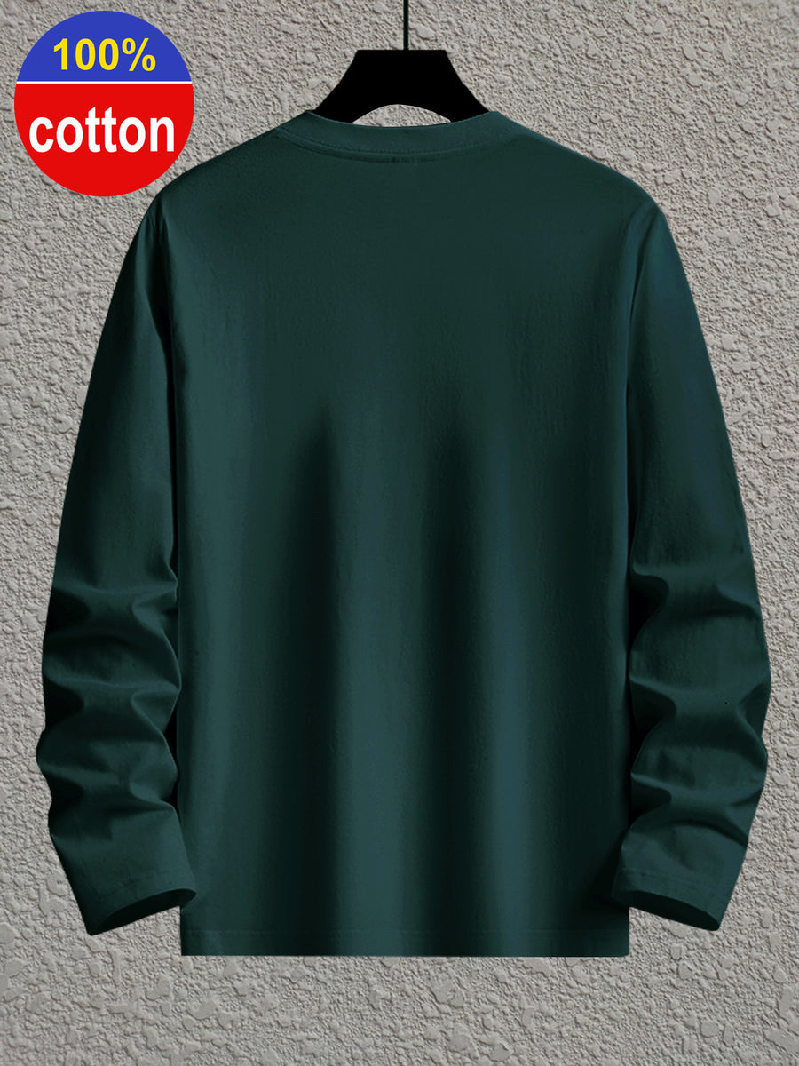 2pcs Set, 100%, Spring/Autumn Long Sleeve Men'S T-Shirt, Easy Fashion Pattern, Round Neck Base Layer, Easy Fashion Fit, Casual Outing Essential, Machine Washable - Mixed Colors 8