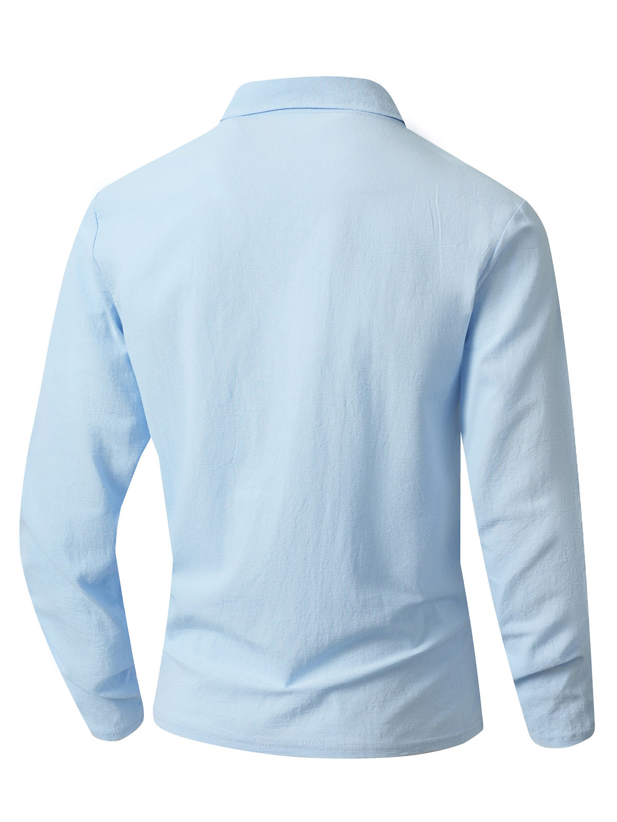 KJ-CX023-YY Old Money Style Men'S Solid Color Henley Lapel Long Sleeve Top V-Neck Pullover Shirt Beach Vacation Casual Shirt Outerwear - Light Blue