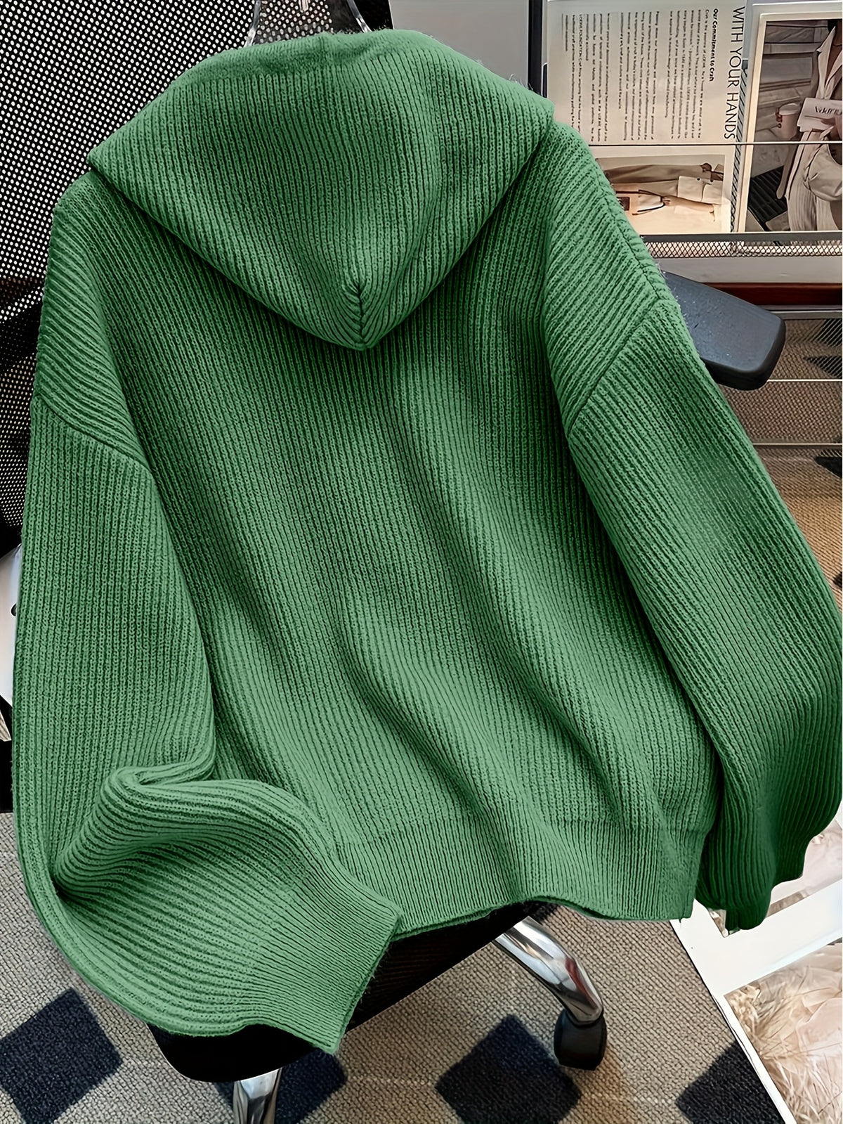 Autumn And Winter Hooded Cardigan, Solid Color Casual Easy Button-Up Sweater, Soft And Comfortable Elegant Women'S Clothing - Ocean Green