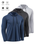 3pcs Outdoor Breathable Hooded T-Shirts for Men, Spring/Summer Fitness and Casual Wear, for Gym - Jiangqing+Black+Light Gray