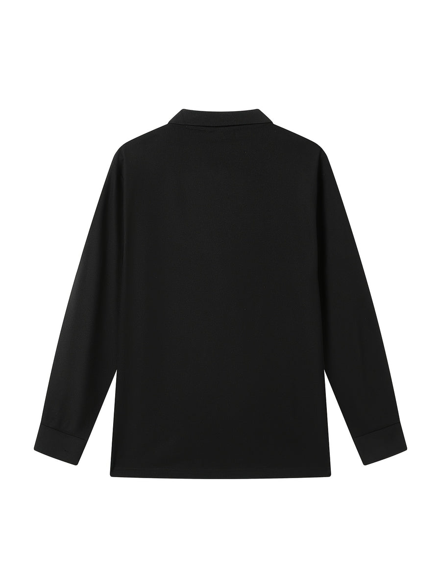 High-End Business Casual Men'S Long Sleeve Polo Shirt - Black