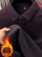 Thickened Men'S 3-Button Collar Polo Pullover Long Sleeve, Buttoned Placket, Ribbed Cuffs, Suitable for Autumn Inner And Outer Wear - SINBOS - Gentian Violet
