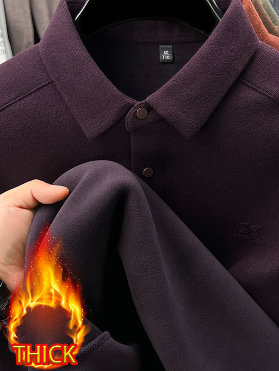 Thickened Men'S 3-Button Collar Polo Pullover Long Sleeve, Buttoned Placket, Ribbed Cuffs, Suitable for Autumn Inner And Outer Wear - SINBOS - Gentian Violet