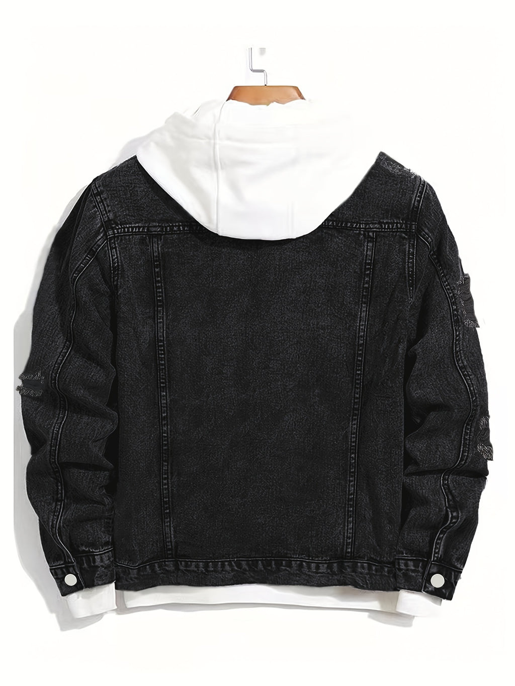 New Men'S Casual Denim Jacket in Solid Color, Non-Stretch, with Stylish Streetwear Vibe And Distressed Details - Black