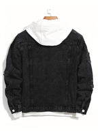 New Men'S Casual Denim Jacket in Solid Color, Non-Stretch, with Stylish Streetwear Vibe And Distressed Details - Black
