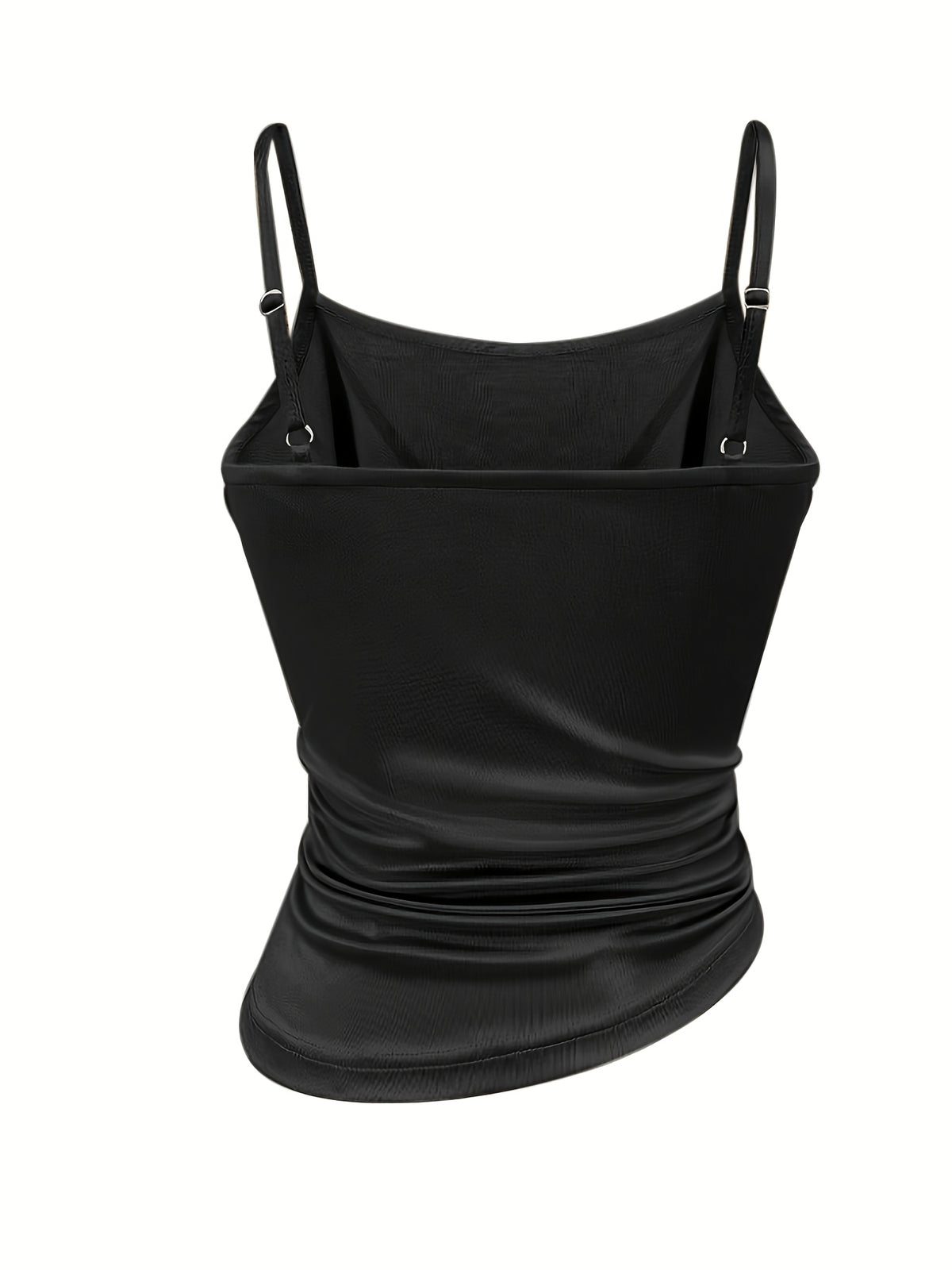 [Development WY260120078] Women's Satin Irregular Hem Side Gathers Daily Fashion Commuting Vacation Camisole Top - Black
