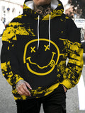 Men'S Printed Hoodie, Vintage Distressed Smiley Face Pattern Streetwear, Loose Fit Casual Pullover Hooded Sweatshirt, Comfortable Daily Wear, Trendy Brand Versatile Outerwear for Spring And Autumn - Mixed colors