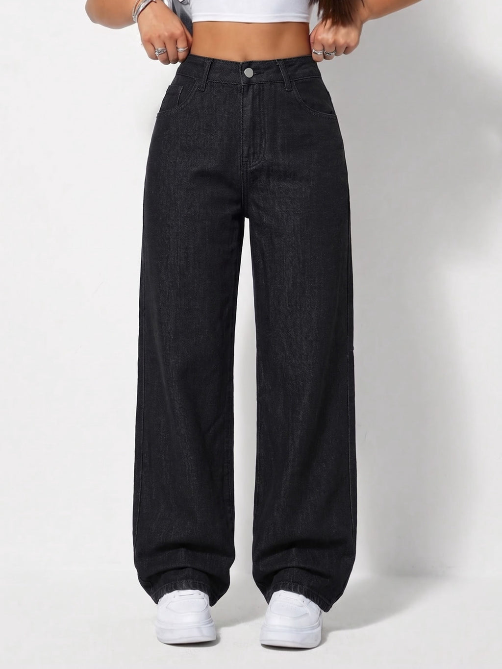 Women's Casual Distressed Elastic Waist Jeans - Deep Grey