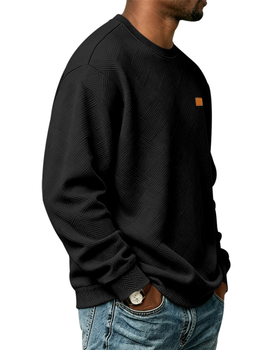 Men'S Fall Winter Crew Neck Sweatshirt 3D Textured Long Sleeve Pullover Loose Fit Casual Sports Commute Daily Home Outer Top Plus Size - Black