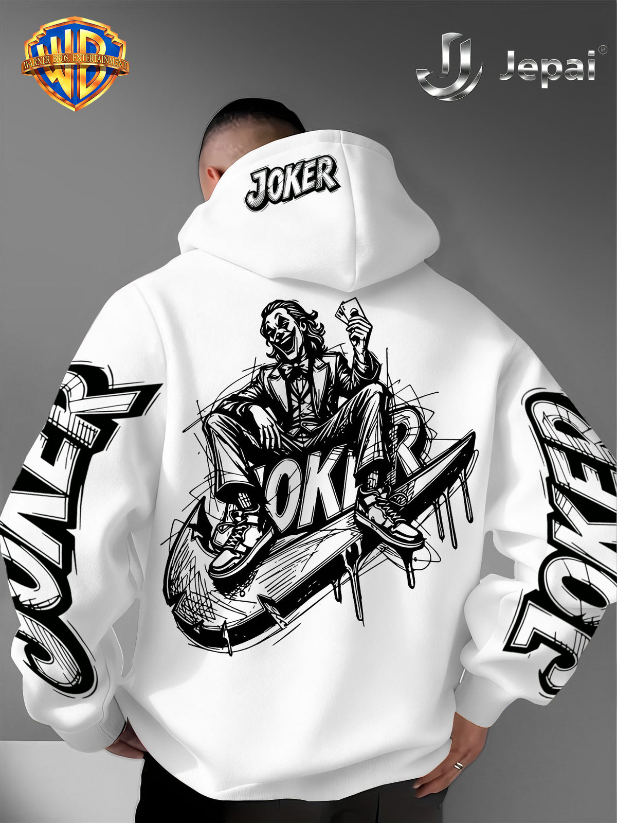 Official Warner Bros., Trendy Cool American Street Style DC Classic Character Themed Print Hoodie, American Street Style Unisex Long Sleeve Top, Suitable for Daily And Outdoor Activities, Ideal Warm Outerwear Choice for Autumn And Winter! - White