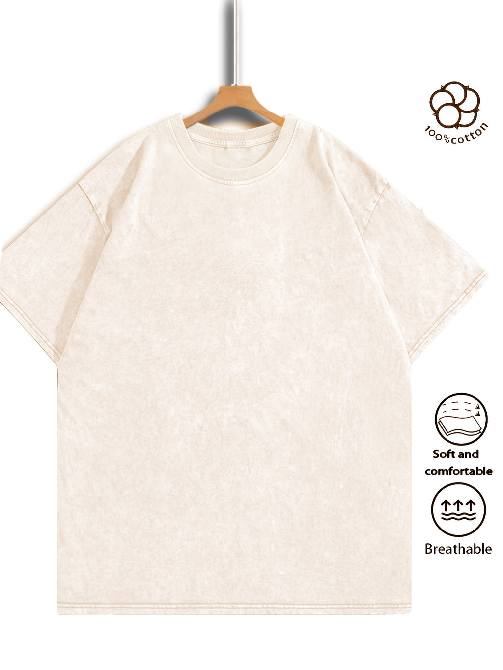 Men Heavyweight Short Sleeve T Shirt Washed Vintage Fashion Print Acid Wash Distressed Grunge Style Pure Breathable Fabric High Street Hip Hop Loose Fit Gym Fitness Workout Tops Casual Clothing 2026 - Apricot