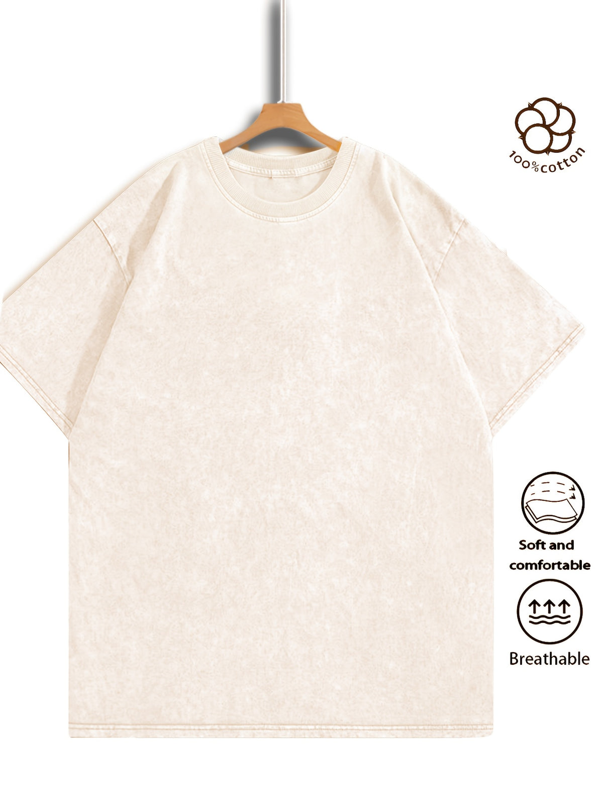 Men Heavyweight Short Sleeve T Shirt Washed Vintage Fashion Print Acid Wash Distressed Grunge Style Pure Breathable Fabric High Street Hip Hop Loose Fit Gym Fitness Workout Tops Casual Clothing 2026 - Apricot